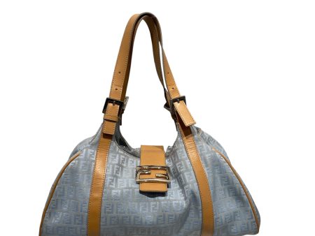 FENDI Hand Bag Monogram Cotton BLU Zucchino FF Shoulder Bag Supply