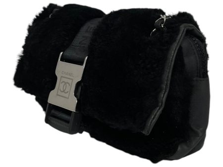 CHANEL Hand Bag Leather BLK Slv CC Buckle, Fur, chain on Sale