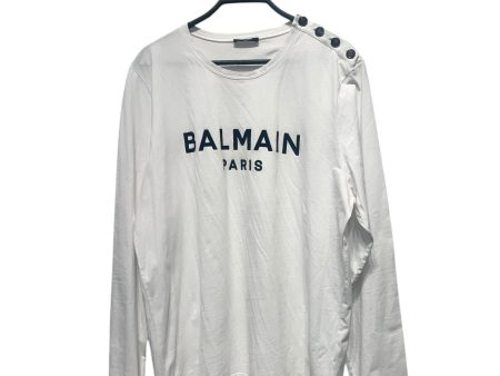 BALMAIN LS T-Shirt XXXL Cotton WHT Logo Tee With Silver Buttons Cheap