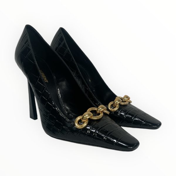 YVES SAINT LAURENT Heels EU 38 Leather BLK CROC on Sale