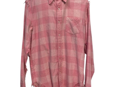 R13 Flannel Shirt M Cotton PNK Plaid SHREDDED SEAM SHIRT Supply