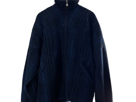 BALENCIAGA Jacket 46 Wool NVY Plaid SILVER SQUARE ZIPPER For Discount