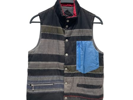 Vintage Puffer Vest Stripe Cotton GRY JAPANESE REBUILD VEST For Sale