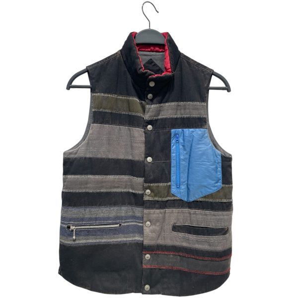 Vintage Puffer Vest Stripe Cotton GRY JAPANESE REBUILD VEST For Sale