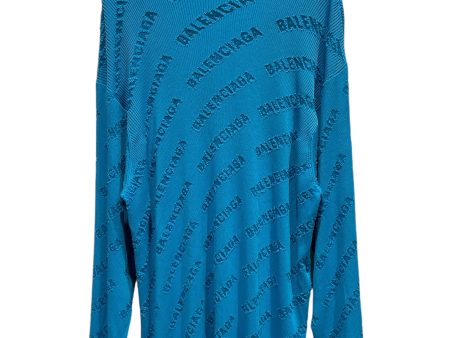 BALENCIAGA Sweater 2 All Over Print BLU DISTRESSED LOGO Discount