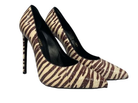 YVES SAINT LAURENT Heels EU 36.5 Animal Pattern Leather CRM ZEBRA BROWN For Sale