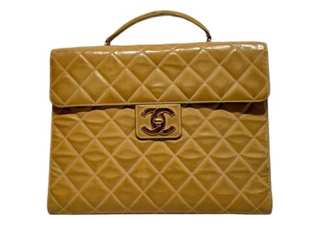 CHANEL Briefcase OS Leather BEG CC Turnlock Matelasse Discount