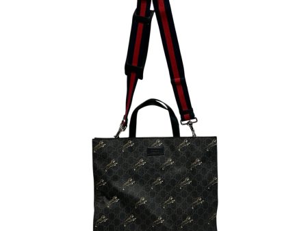 GUCCI Tote Bag OS All Over Print Leather BLK Soft GG Supreme Bestiary Tiger on Sale