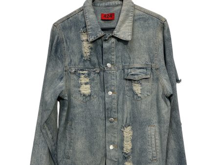 424(FourTwoFour) Denim Jkt Denim BLU DISTRESSED TRUCKER JACKET For Sale