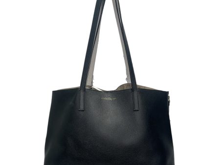 Salvatore Ferragamo Tote Bag Leather BLK Black White Side Zippers Online Sale