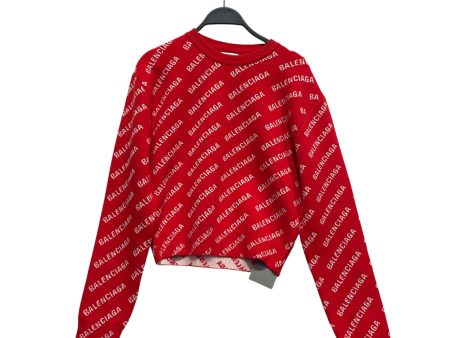 BALENCIAGA Sweater S All Over Print Cotton RED WHT ALL-OVER LOGO SWEATER Supply