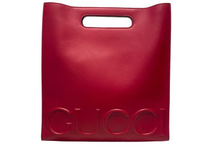 GUCCI Tote Bag Leather RED LOGO EMBOPSSED XL Online Sale