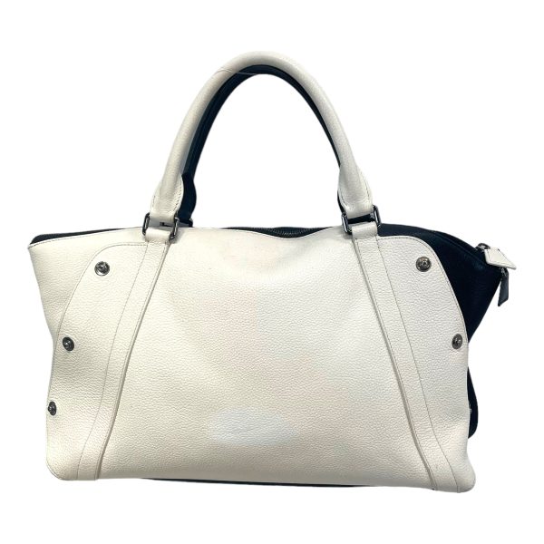 AKRIS Tote Bag Stripe Leather WHT  Hot on Sale