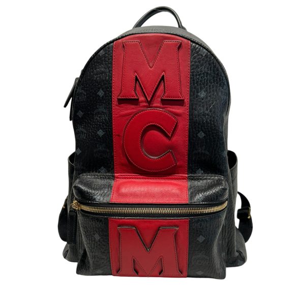 MCM Backpack OS Monogram Leather BLK Stark Logo Stripe Online