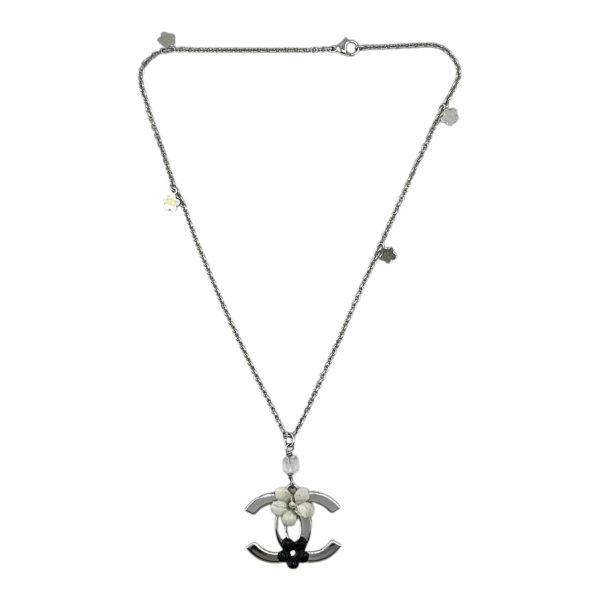 CHANEL CC CameliaLogo Necklace Silver  Discount